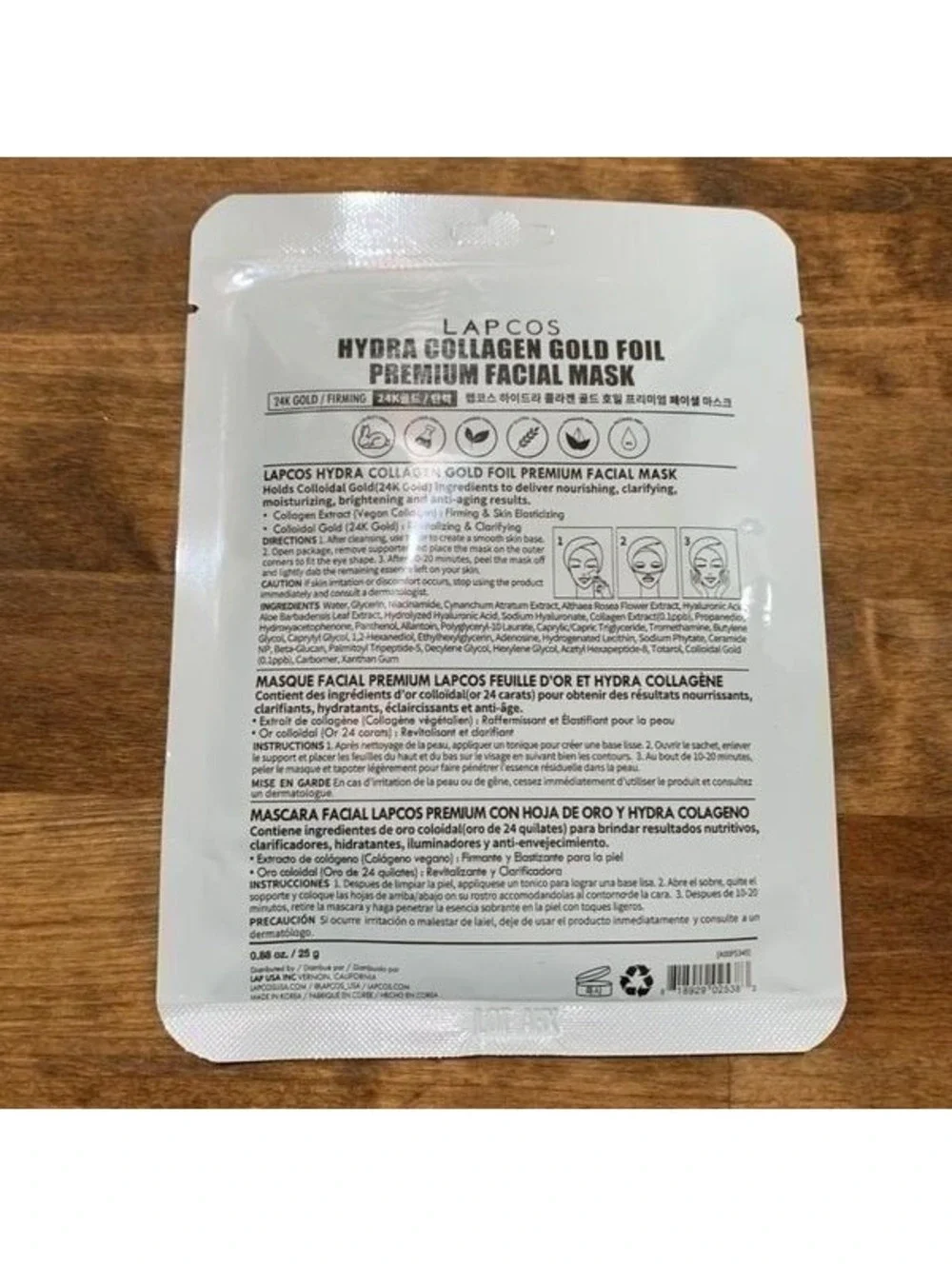 New! Lapcos 24K Gold Hydra Collagen Gold Foil Mask